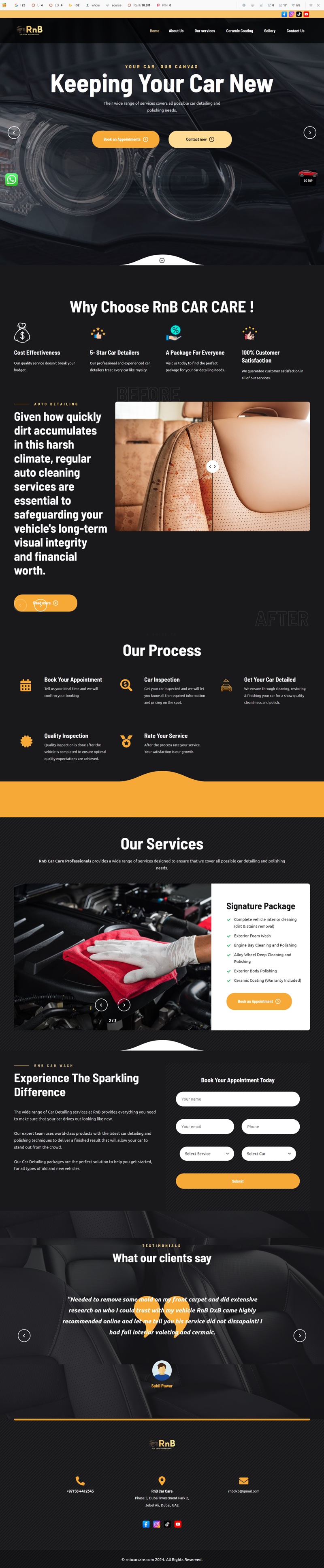 RNB Car Care website design